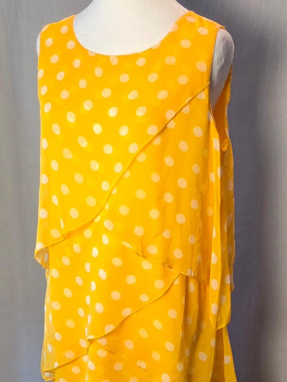 Anthony Richards Yellow Polka Dot Tiered Sundress Sz 10 Flowy Ruffle Sleeveless